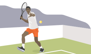 Tennis player delvering a forehand shot