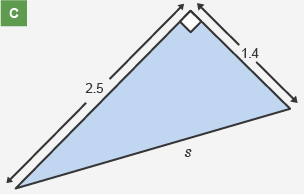 Diagram of a right-angled triangle with values s 2.5 1.4.