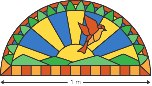 A semi-circular stained glass window with diameter equal to 1 m