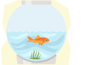 A single goldfish in a fishbowl.