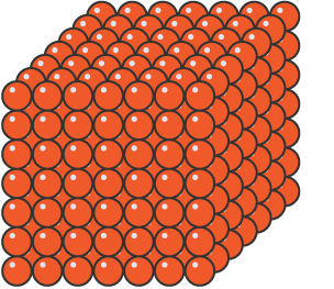 Cube of atoms forming a metallic structure.