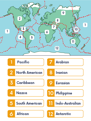 Map of the tectonic plates that make up Earth's crust