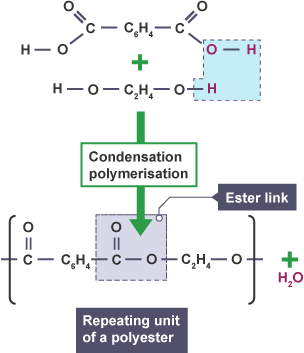 Covalent structure in a repeating unit of a polyester.