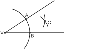 Arc created by placing compass at point B. Point C created where arcs overlap